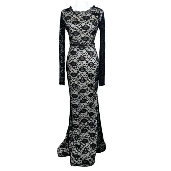Windsor Whimsigoth Lace Maxi Dress Med Black Dark Romantic Gothic Mesh - Picture 3 of 17